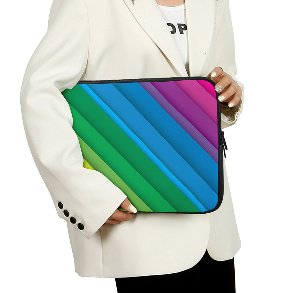 Rainbow Diagonal Lines Pattern Print Laptop Sleeve