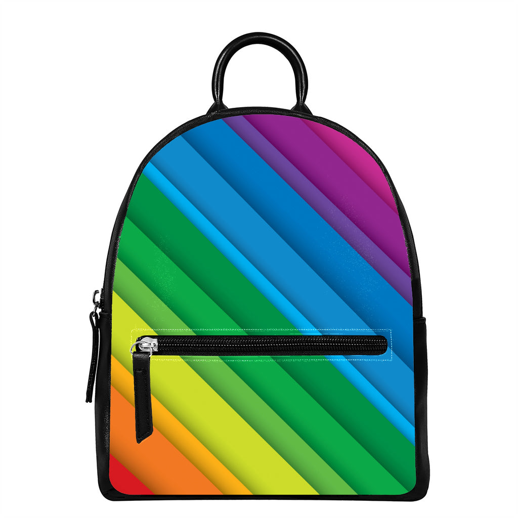 Rainbow Diagonal Lines Pattern Print Leather Backpack