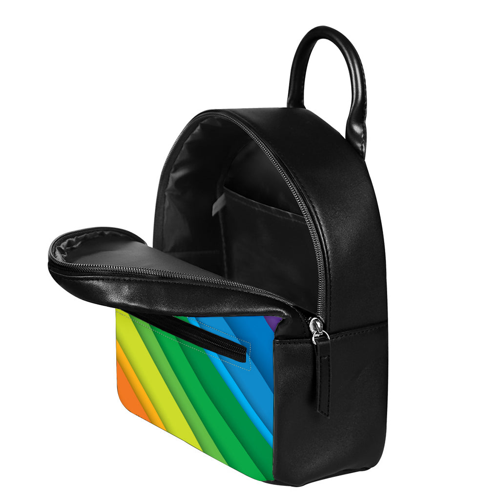 Rainbow Diagonal Lines Pattern Print Leather Backpack