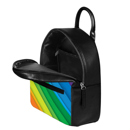 Rainbow Diagonal Lines Pattern Print Leather Backpack