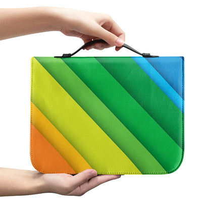 Rainbow Diagonal Lines Pattern Print Leather Bible Cover
