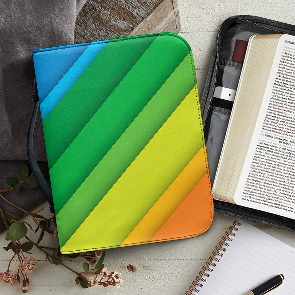 Rainbow Diagonal Lines Pattern Print Leather Bible Cover