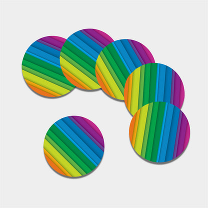 Rainbow Diagonal Lines Pattern Print Leather Coaster Set