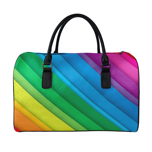 Rainbow Diagonal Lines Pattern Print Leather Duffle Bag