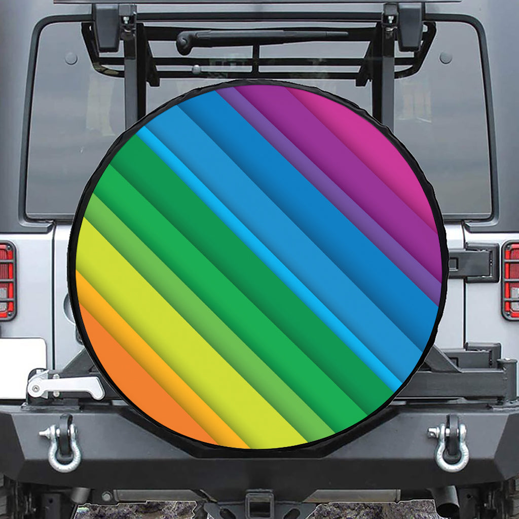 Rainbow Diagonal Lines Pattern Print Leather Spare Tire Cover