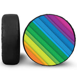 Rainbow Diagonal Lines Pattern Print Leather Spare Tire Cover