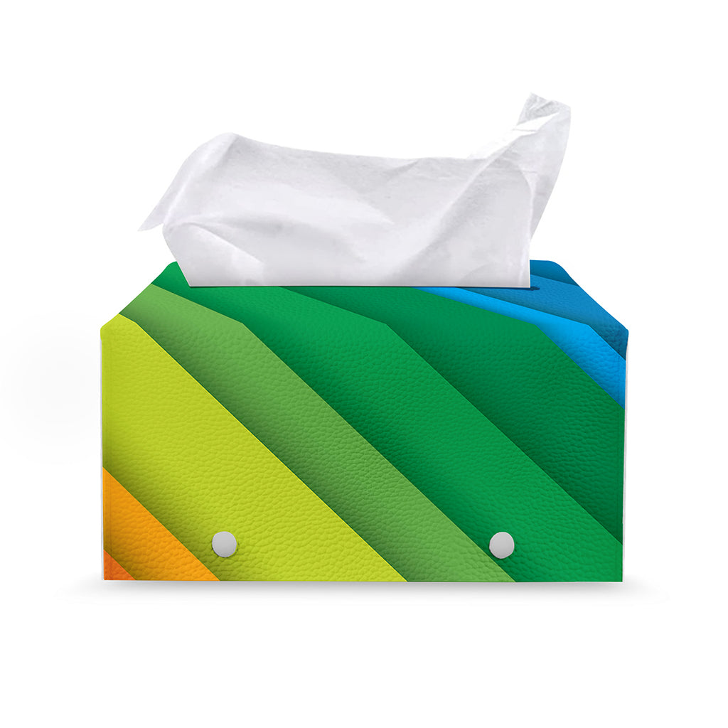 Rainbow Diagonal Lines Pattern Print Leather Tissue Box Cover