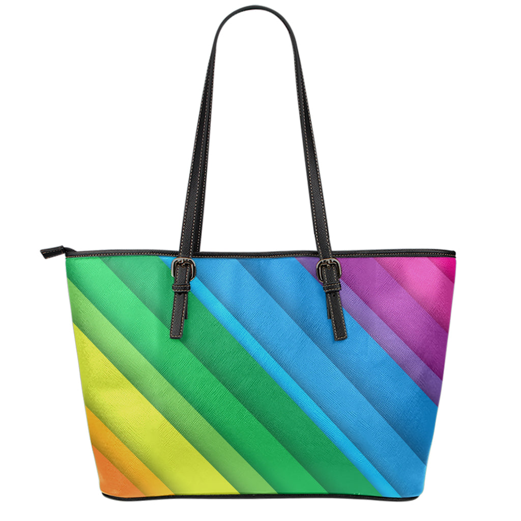 Rainbow Diagonal Lines Pattern Print Leather Tote Bag