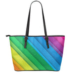Rainbow Diagonal Lines Pattern Print Leather Tote Bag