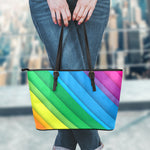 Rainbow Diagonal Lines Pattern Print Leather Tote Bag