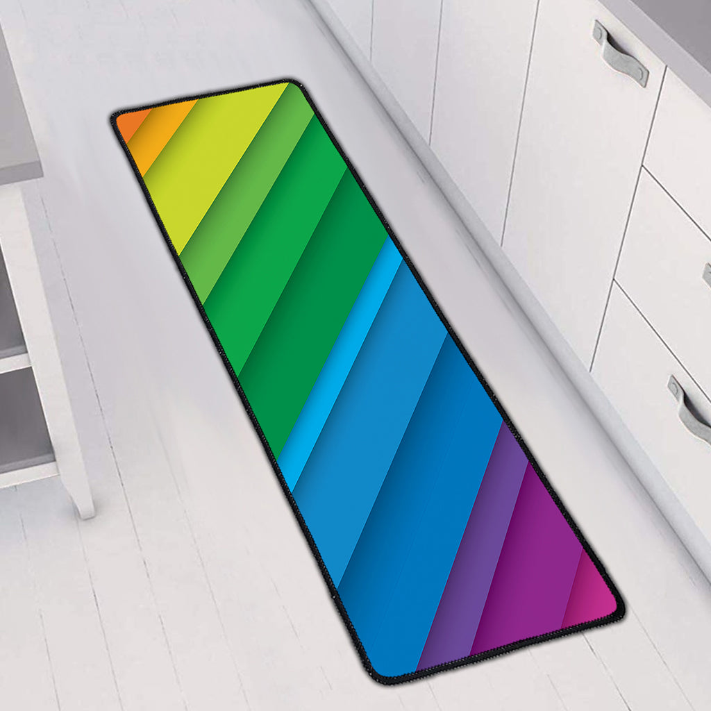 Rainbow Diagonal Lines Pattern Print Long Kitchen Mat