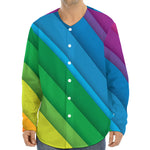 Rainbow Diagonal Lines Pattern Print Long Sleeve Baseball Jersey