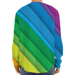 Rainbow Diagonal Lines Pattern Print Long Sleeve Baseball Jersey