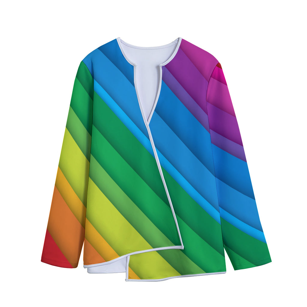 Rainbow Diagonal Lines Pattern Print Long Sleeve Short Coat