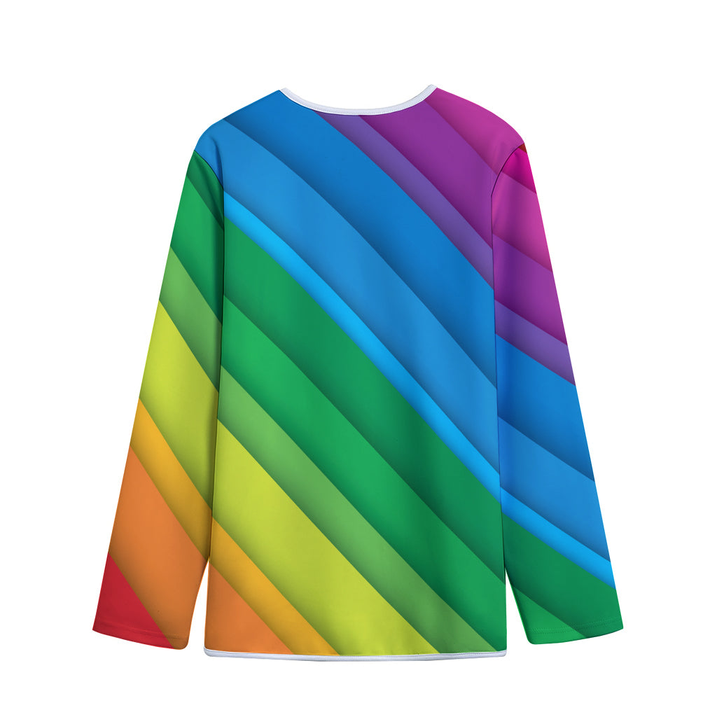 Rainbow Diagonal Lines Pattern Print Long Sleeve Short Coat
