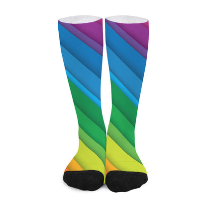 Rainbow Diagonal Lines Pattern Print Long Socks