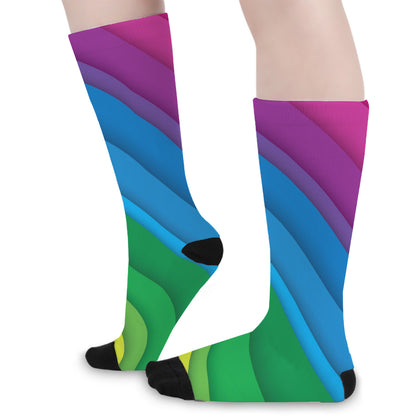 Rainbow Diagonal Lines Pattern Print Long Socks