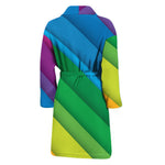 Rainbow Diagonal Lines Pattern Print Men's Bathrobe