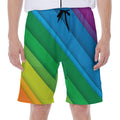 Rainbow Diagonal Lines Pattern Print Men's Beach Shorts