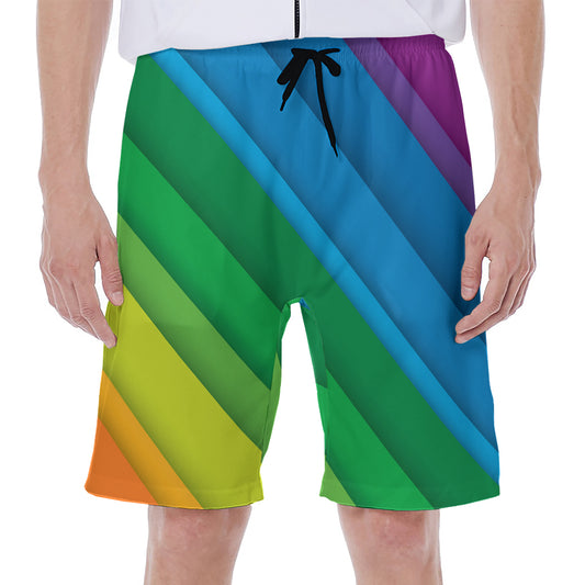 Rainbow Diagonal Lines Pattern Print Men's Beach Shorts