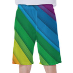 Rainbow Diagonal Lines Pattern Print Men's Beach Shorts