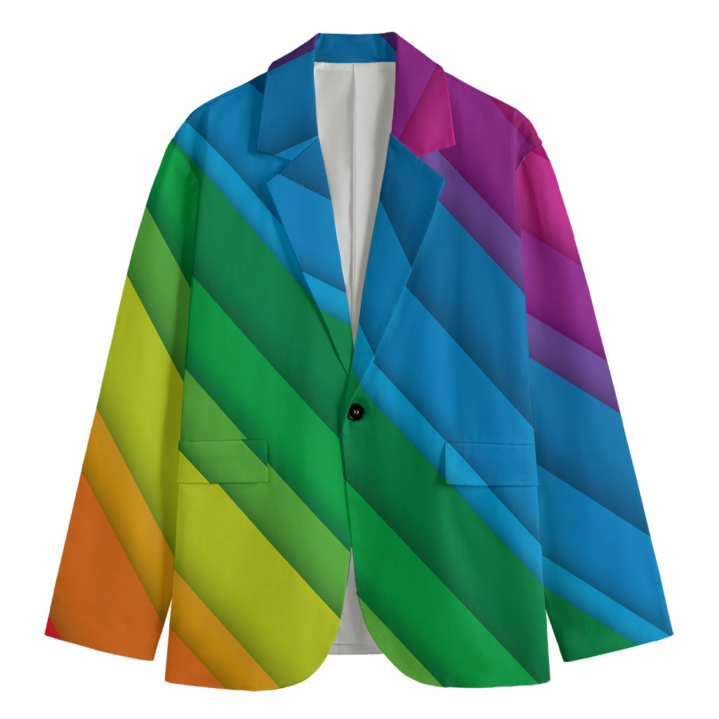 Rainbow Diagonal Lines Pattern Print Men's Blazer