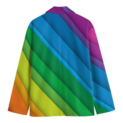 Rainbow Diagonal Lines Pattern Print Men's Blazer
