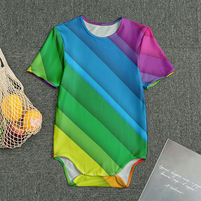 Rainbow Diagonal Lines Pattern Print Men's Bodysuit