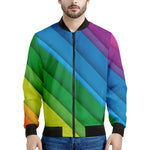 Rainbow Diagonal Lines Pattern Print Men's Bomber Jacket