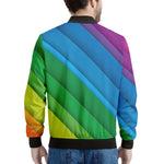 Rainbow Diagonal Lines Pattern Print Men's Bomber Jacket
