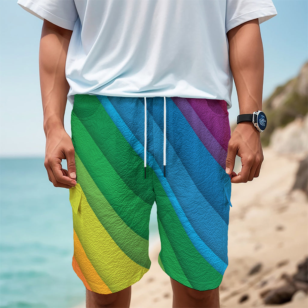 Rainbow Diagonal Lines Pattern Print Men's Cargo Shorts