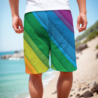 Rainbow Diagonal Lines Pattern Print Men's Cargo Shorts