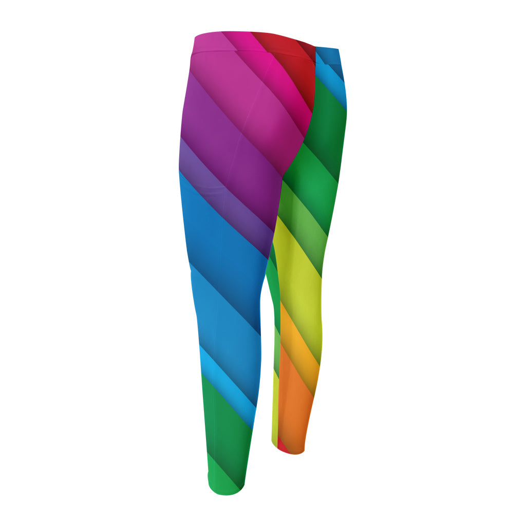 Rainbow Diagonal Lines Pattern Print Men's Compression Pants