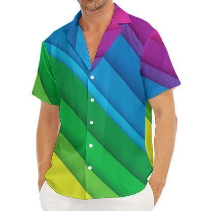 Rainbow Diagonal Lines Pattern Print Men's Deep V-Neck Shirt