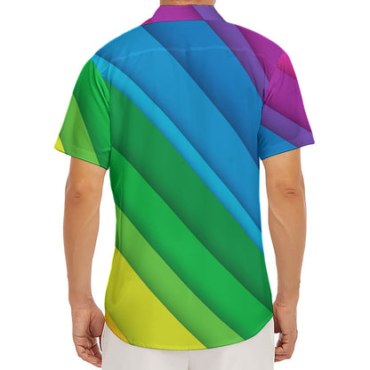 Rainbow Diagonal Lines Pattern Print Men's Deep V-Neck Shirt