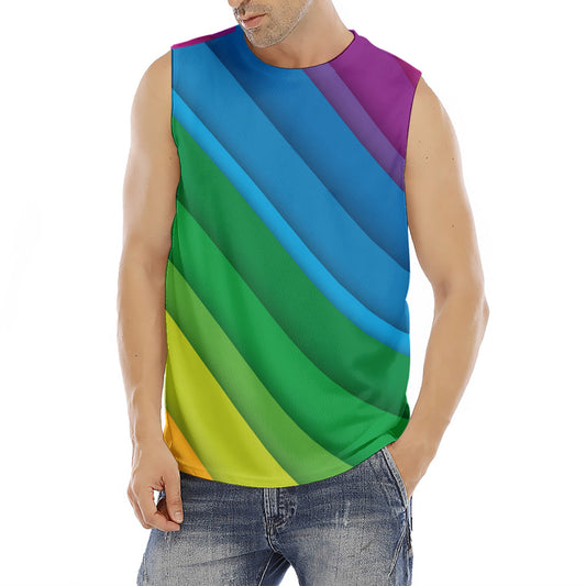 Rainbow Diagonal Lines Pattern Print Men's Fitness Tank Top
