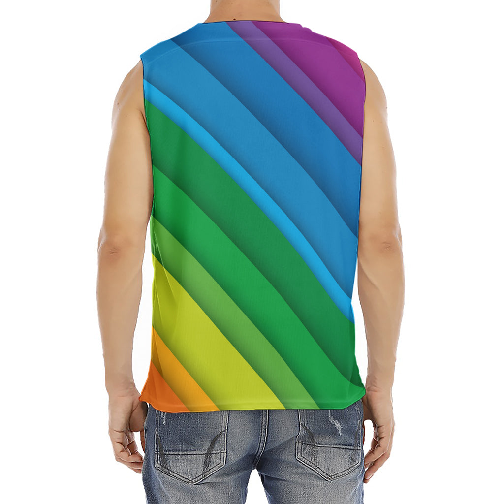 Rainbow Diagonal Lines Pattern Print Men's Fitness Tank Top