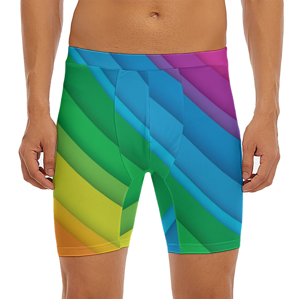 Rainbow Diagonal Lines Pattern Print Men's Long Boxer Briefs