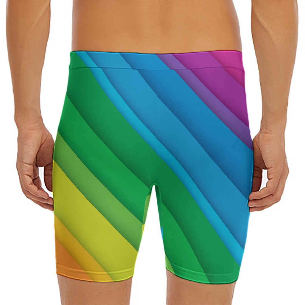 Rainbow Diagonal Lines Pattern Print Men's Long Boxer Briefs