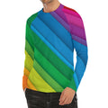 Rainbow Diagonal Lines Pattern Print Men's Long Sleeve Rash Guard