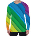 Rainbow Diagonal Lines Pattern Print Men's Long Sleeve T-Shirt