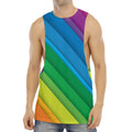 Rainbow Diagonal Lines Pattern Print Men's Muscle Tank Top