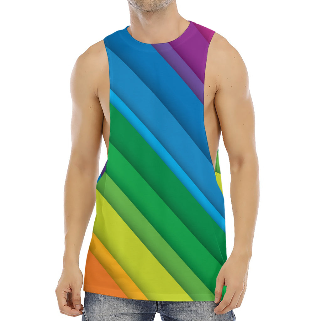 Rainbow Diagonal Lines Pattern Print Men's Muscle Tank Top