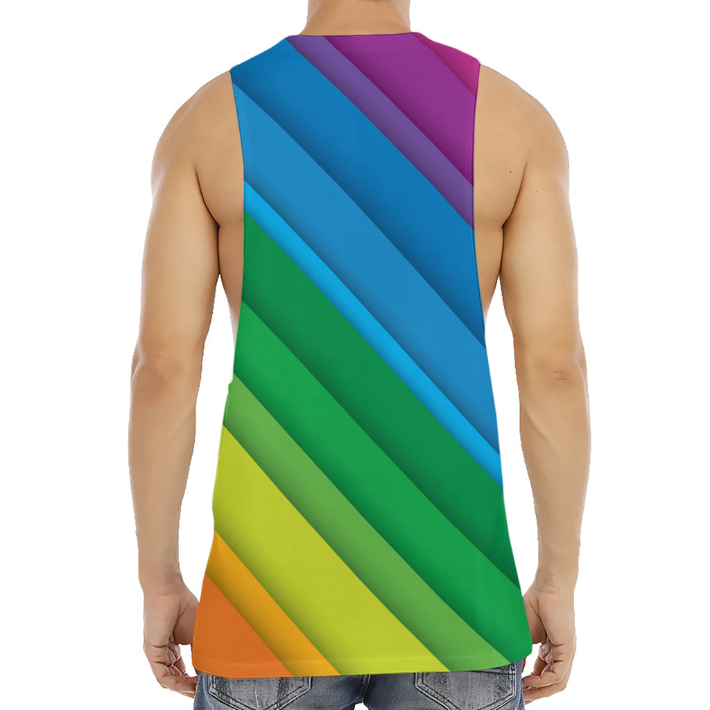 Rainbow Diagonal Lines Pattern Print Men's Muscle Tank Top