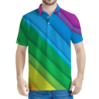 Rainbow Diagonal Lines Pattern Print Men's Polo Shirt