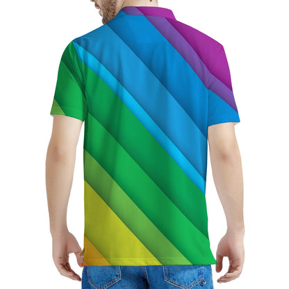 Rainbow Diagonal Lines Pattern Print Men's Polo Shirt
