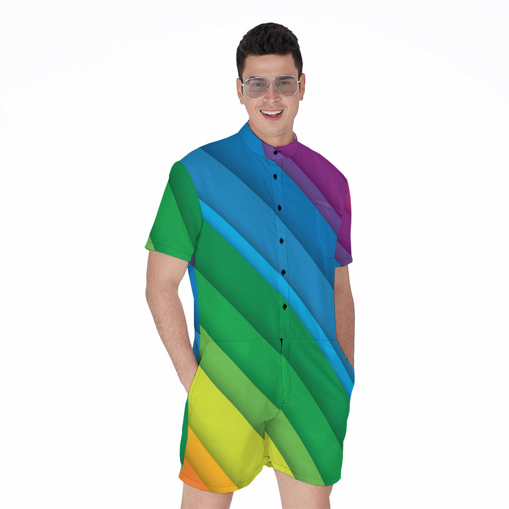 Rainbow Diagonal Lines Pattern Print Men's Rompers