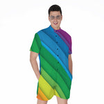 Rainbow Diagonal Lines Pattern Print Men's Rompers