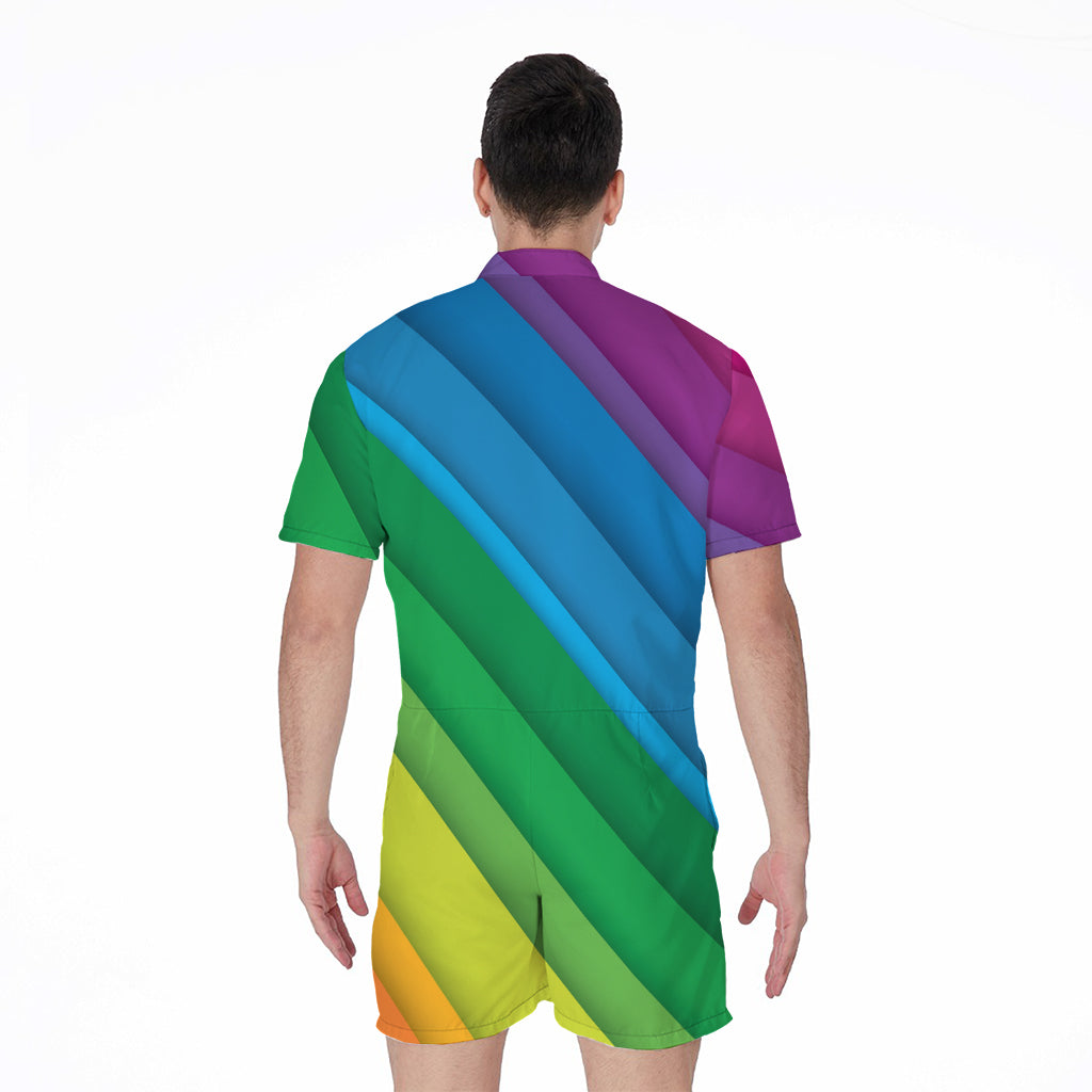 Rainbow Diagonal Lines Pattern Print Men's Rompers