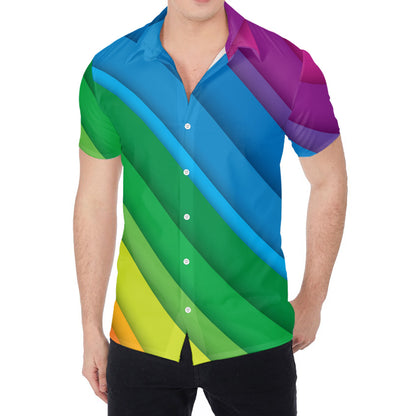 Rainbow Diagonal Lines Pattern Print Men's Shirt
